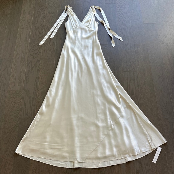 Reformation Pernille Ivory Silk Dress White Wedding Tie Sleeve SMALL - with tag - Picture 2 of 14